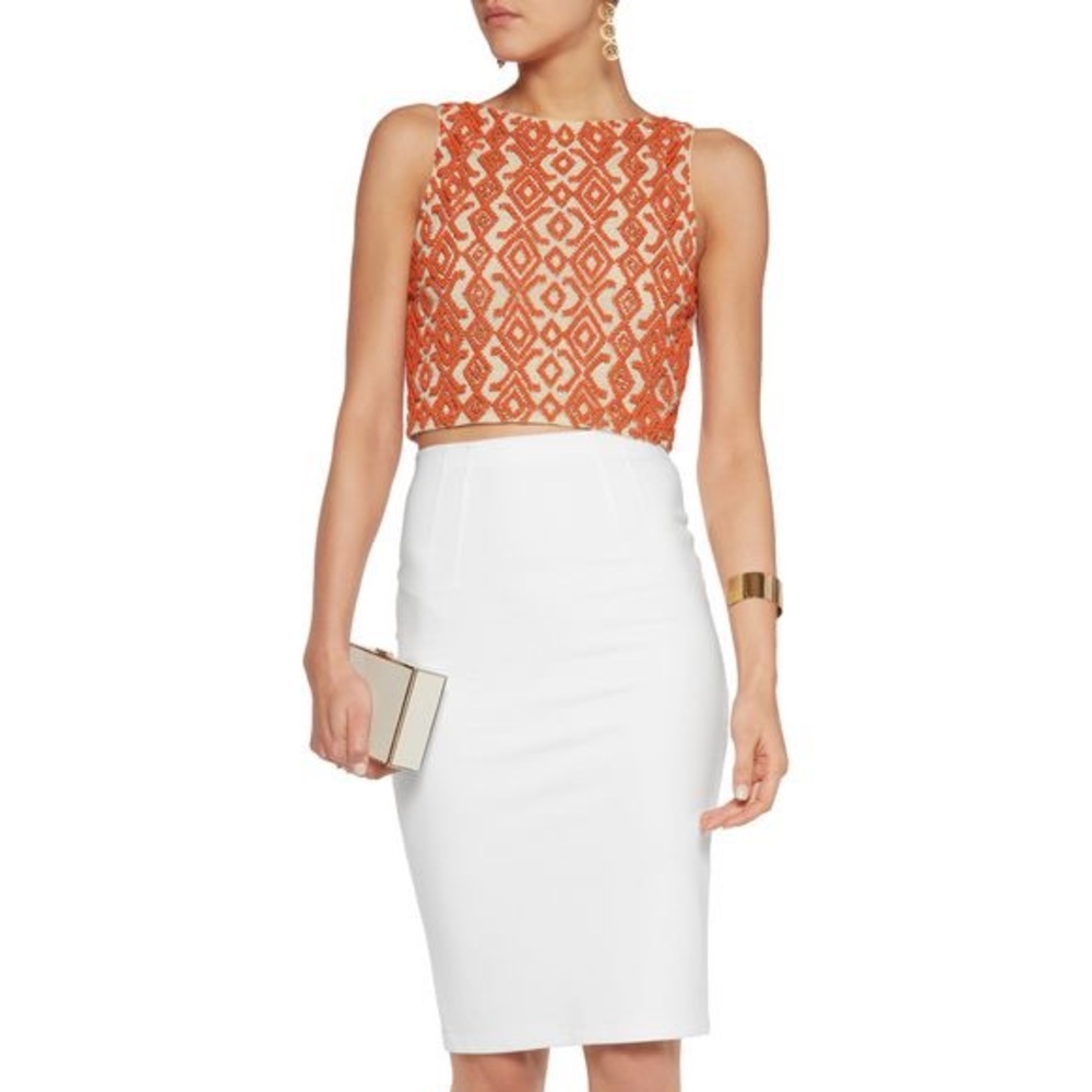 Alice + Olivia Pire Orange Beaded Crop Top